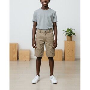 Hurley Boys Khaki Cargo Shorts 100% Cotton Size 31/16 With Button Pockets